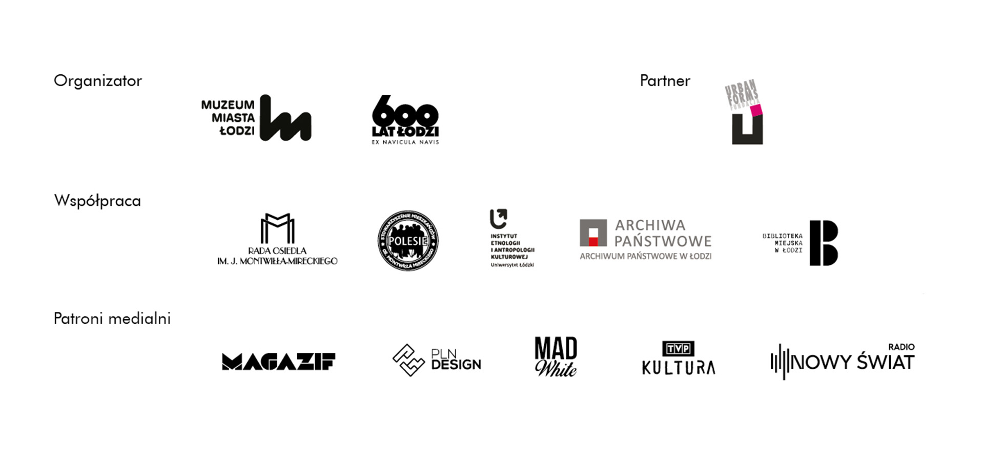 Pasek logotypów osób zaangażowanych w przygotowanie wystawy